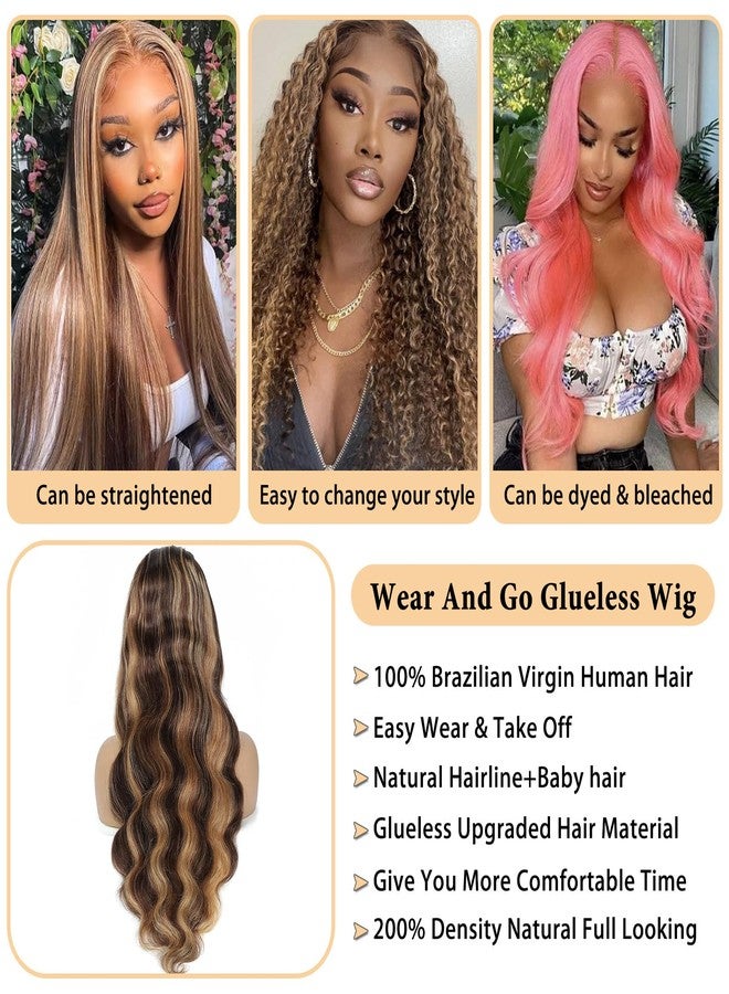 ROYAL IMPRESSION 24 Inch Highlight Ombre Glueless Wigs Human Hair Pre Plucked Pre Cut 200% Density 5x5 HD Lace Closure Wigs Human Hair Honey Blonde Body Wave Wear and Go Glueless Wig for Women 3X Longer Lifespan - Image 3